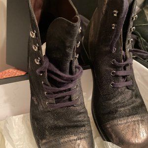 Chanel Lace Up Short Boots 39 Brown Distressed